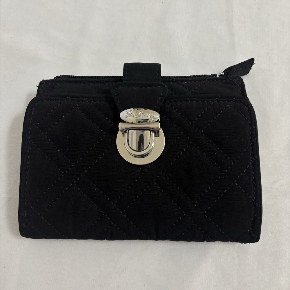 Vera Bradley Bi-Fold Wallet ID Card Holder Womens Quilted Zippered Black